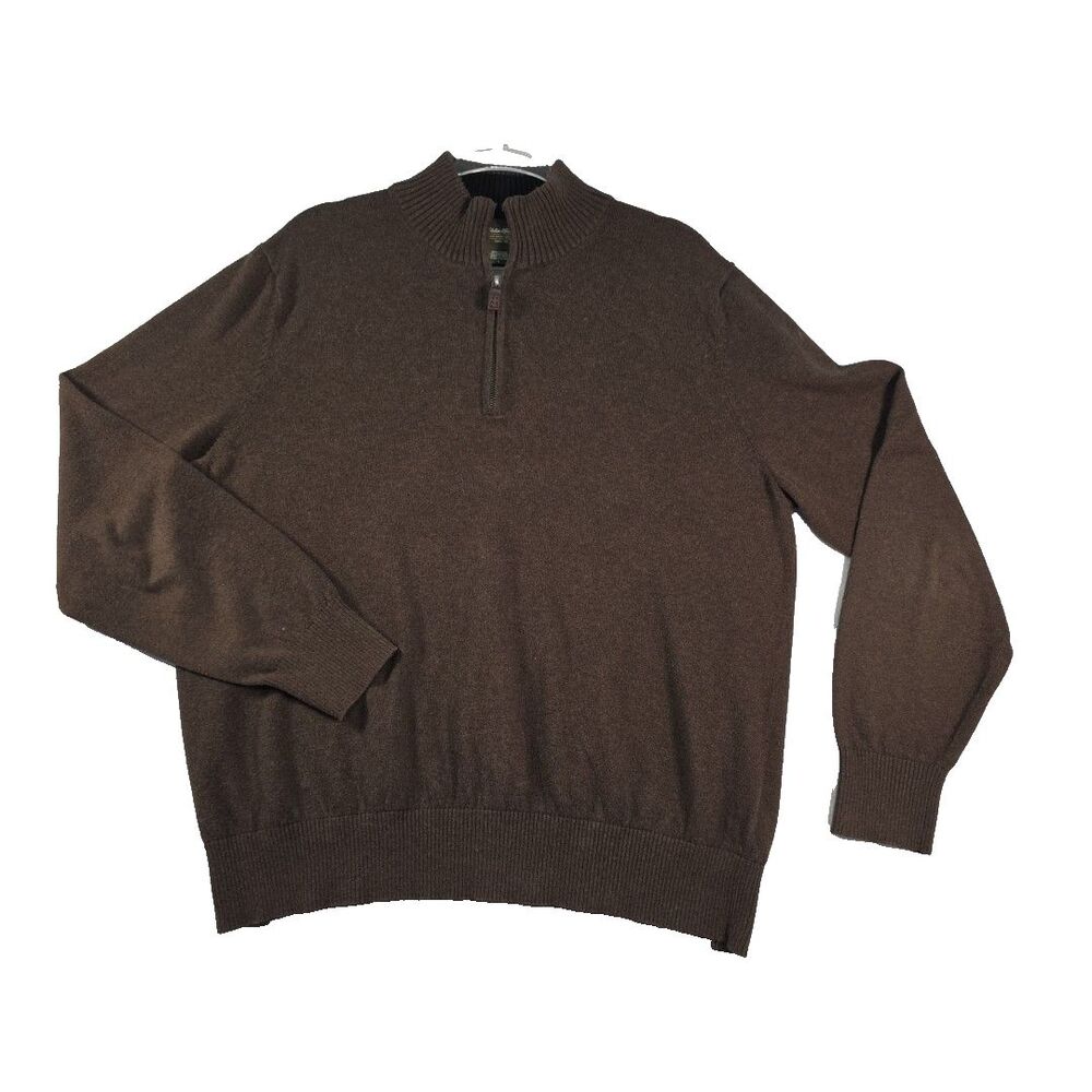 EDDIE BAUER 1/4 Zip Cotton Cashmere Blend Sweater Men's Large Pullover Brown
